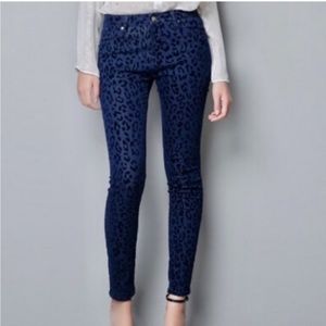 NWT Free people velvet blue‎ leopard cheetah skinny jeans